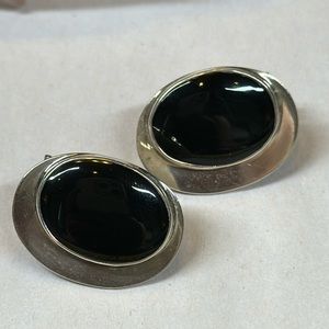 Onyx sterling Taxco southwestern boho pierced earrings